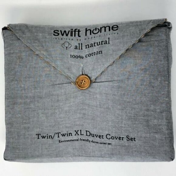 Swift Home 100% Cotton Twin/Twin XL Duvet Cover and Sham Set - Ash Gray - Picture 5 of 6